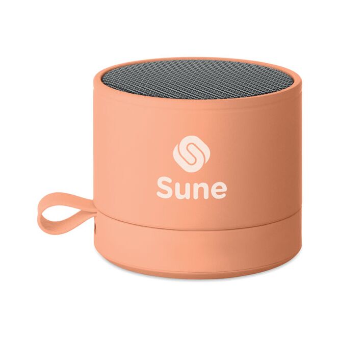 Werbeartikel Bluetooth Lautsprecher – orange – mit Logo bedruckt 3W Mono-Sound 500mAh-Akku für den Büroalltag