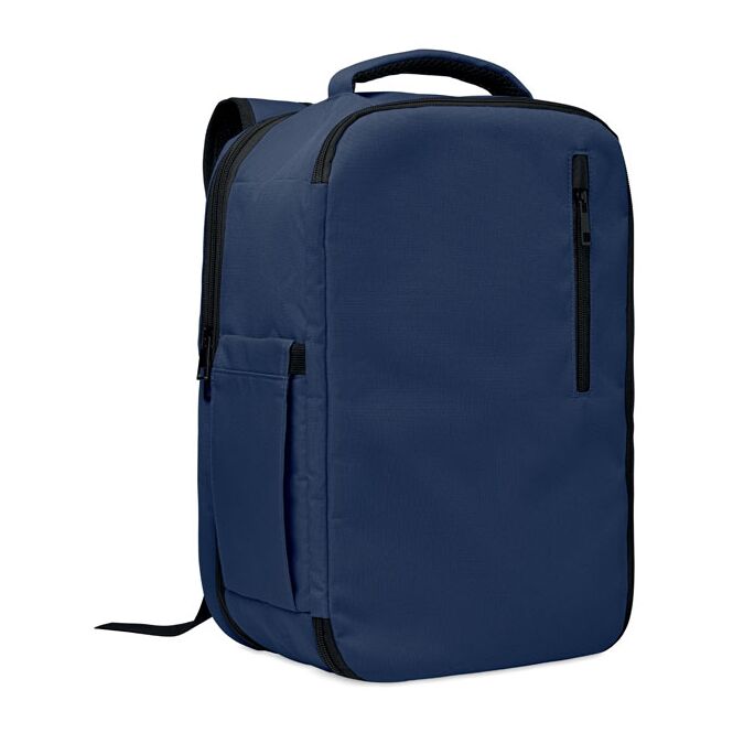 Mitarbeitergeschenk Laptoptasche – blau – mit Logo bedruckt für 15 Zoll Notebooks aus recyceltem RPET für das Mitarbeiter-Onboarding