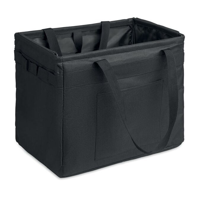 Firmengeschenk Faltbarer nachhaltiger RPET-Organizer – schwarz – mit Logo bedruckt für Messen & Promotion