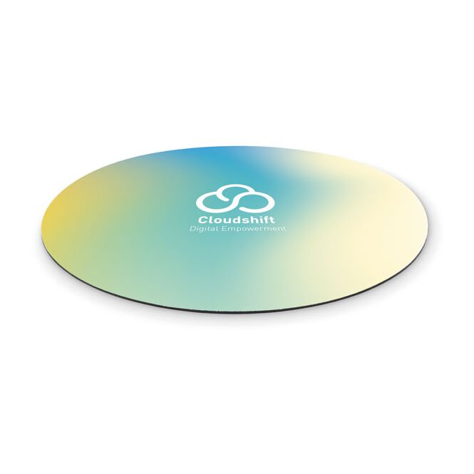 Werbeartikel Mousepad – weiss – mit Logo bedruckt Ø 21cm rutschfest für das Büro