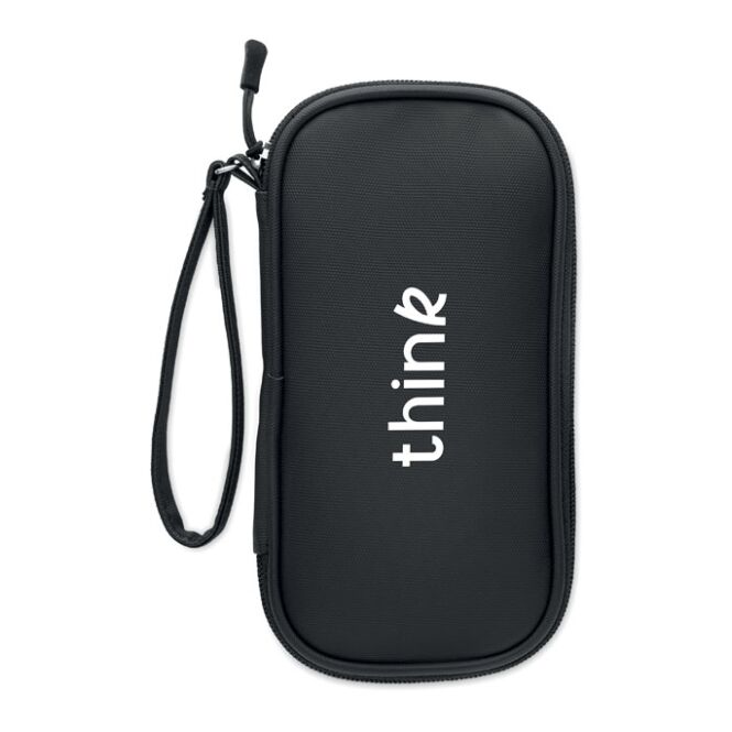 Kundengeschenk Tech Organizer-Tasche RPET – schwarz – mit Logo bedruckt als nachhaltiges Firmengeschenk für Messen & Promotion