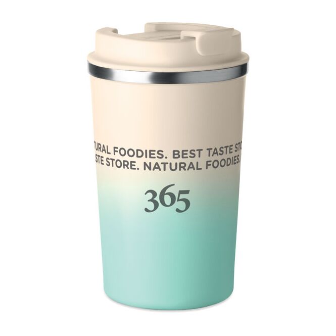 Werbeartikel Doppelwandiger Becher – grün – mit Logodruck 350 ml nachhaltiger Edelstahl auslaufsicher für Sportevents & Turniere