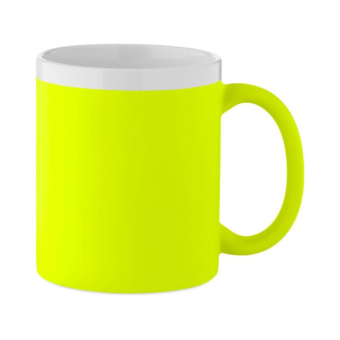 Werbeartikel Keramikbecher 300 ml – neongelb – mit Logo bedruckt für Messen & Promotion