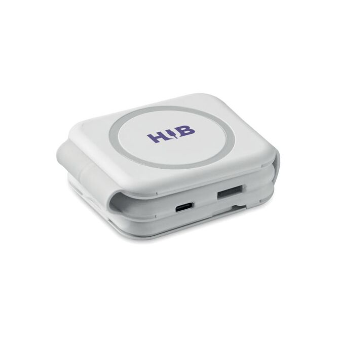 Firmengeschenk 3fach Ladestation 3in1 – weiss – mit Logo bedruckt 15W Wireless Charger für das Homeoffice und Mitarbeiter-Onboarding
