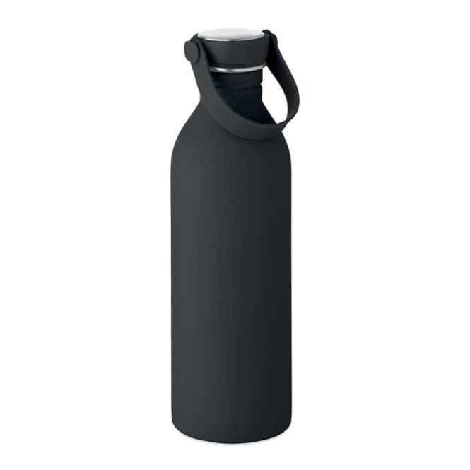 Werbeartikel Sportflasche Edelstahl – schwarz – mit Logo bedruckt 500 ml nachhaltig aus recyceltem Material für Sportevents & Turniere