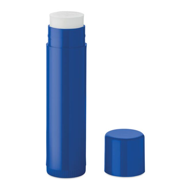 Werbeartikel Lippenpflege Veganer Lippenbalsam – blau – mit Werbedruck 4,5g Vanille SPF10 schützende Lippenpflege für Winter-Promotion