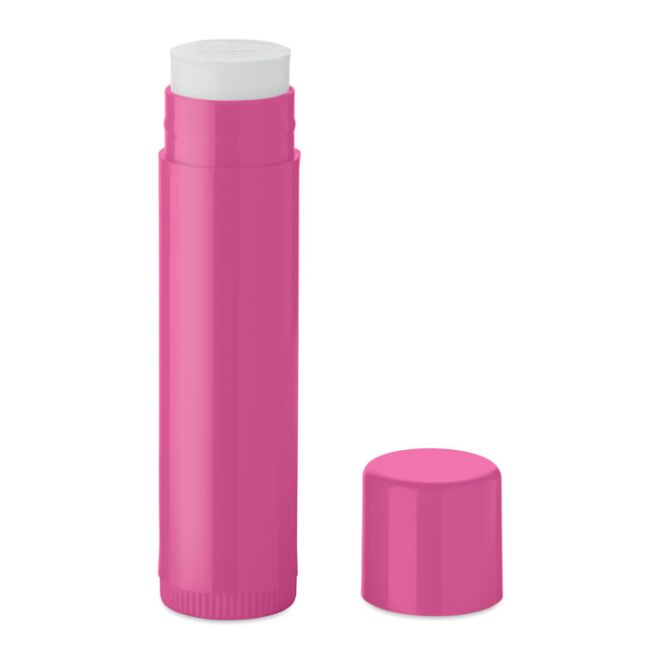 Werbeartikel Lippenpflege Vanille – fuchsia – mit Logo bedruckt, 4,5g, SPF10, schützende Lippenpflege für Winter-Promotion