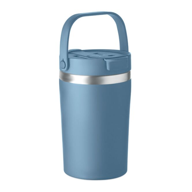 Werbeartikel Doppelwandiger Becher aus nachhaltigem recyceltem Edelstahl 350 ml – petrol – mit Logo bedruckt für Firmenevents