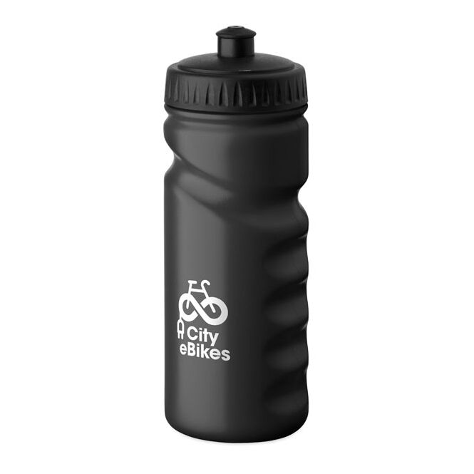Sport-Werbemittel Sport-Trinkflasche – schwarz – mit Logo bedruckt 500 ml auslaufsicheres PE für Sportevents & Turniere