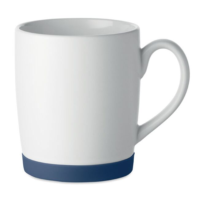 Firmengeschenk Keramikbecher 300 ml – marineblau – mit Logo bedruckt für Messen & Promotion