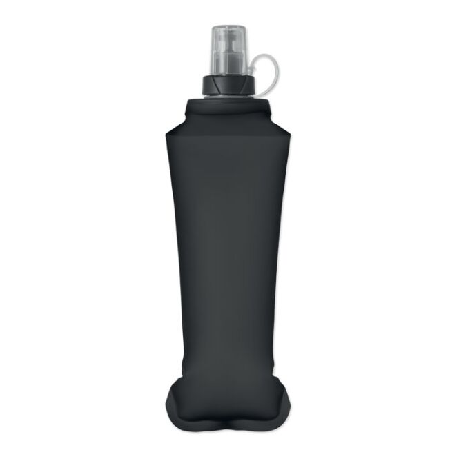 Sport-Werbemittel faltbare Trinkflasche – schwarz – mit Logo bedruckt 500 ml aus TPU für Sportevents & Turniere
