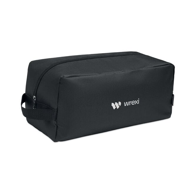 Kundengeschenk Schuhtasche 600D RPET – schwarz – mit Logo bedruckt nachhaltig für Messen & Promotion