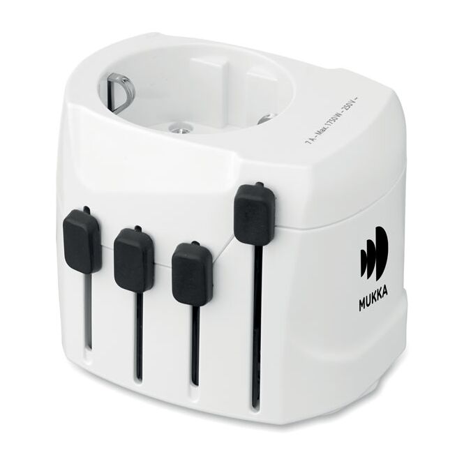 Kundengeschenk Reiseadapter Skross PRO 3-Pole – weiss – mit Logo bedruckt für Messen & Promotion