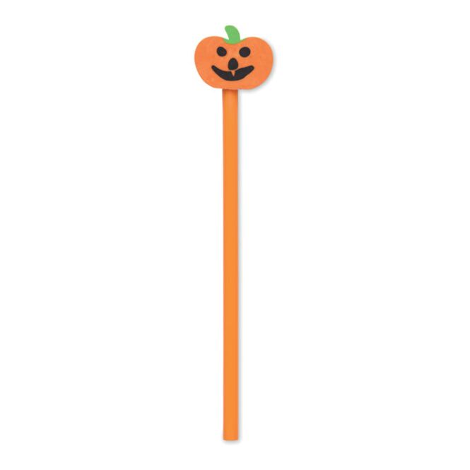 Streuartikel Holzbleistift mit Radiergummi – orange – mit Logo bedruckt für den Büroalltag und als Messe-Giveaway