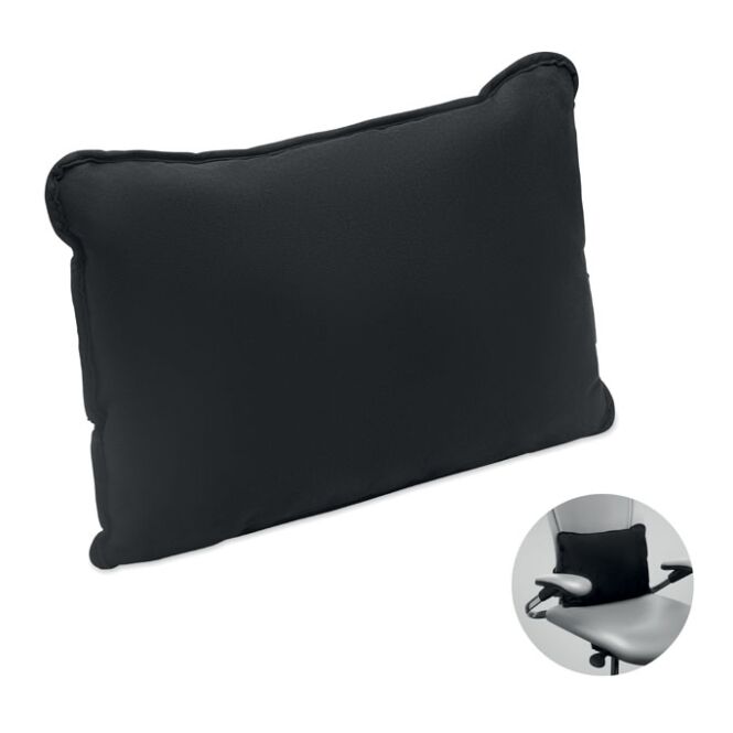 Kundengeschenk Reisekissen Wildleder-Imitat – schwarz – mit Logo bedruckt für Firmen-Events