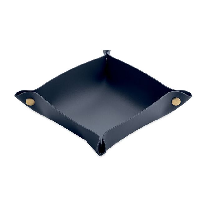 Firmengeschenk Faltbare Schlüsselablage aus PU – marineblau – mit Logo bedruckt für den Firmen-Schlüsselbund als Messe-Giveaway