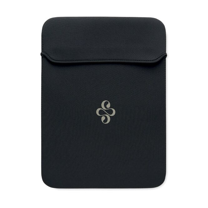 Mitarbeitergeschenk 14 Zoll Laptop-Hülle Neopren – schwarz – mit Logo bedruckt für das Homeoffice und die mobile Büroausstattung