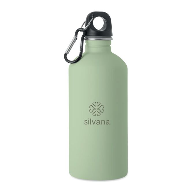 Sport-Werbemittel Trinkflasche aus recyceltem Edelstahl – grün – mit Logo bedruckt 500ml auslaufsicher nachhaltig für Sportevents