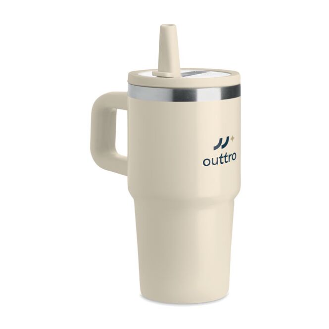 Werbeartikel Thermobecher – beige – mit Logodruck 500 ml nachhaltiger Mehrwegbecher für das Büro oder für Events