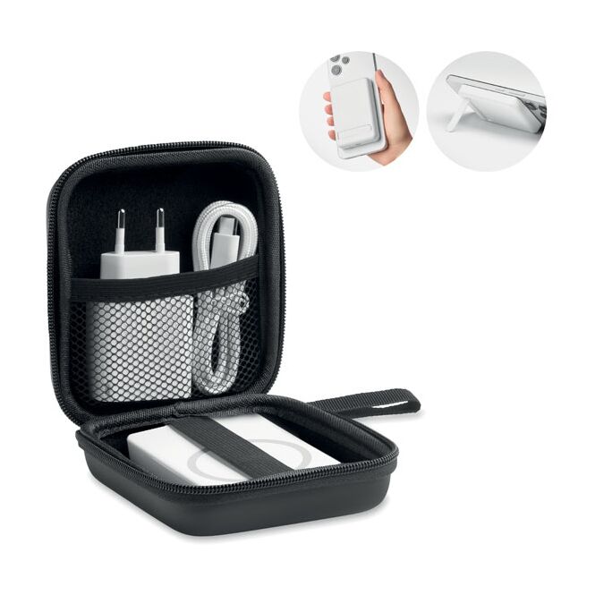 Werbeartikel Reise-Set 5000mAh Powerbank – weiss – mit Logo bedruckt