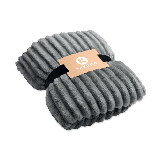 Premium-Werbeartikel nachhaltige RPET-Fleece-Decke – dunkelgrau – mit Logo bedruckt für Firmen-Events