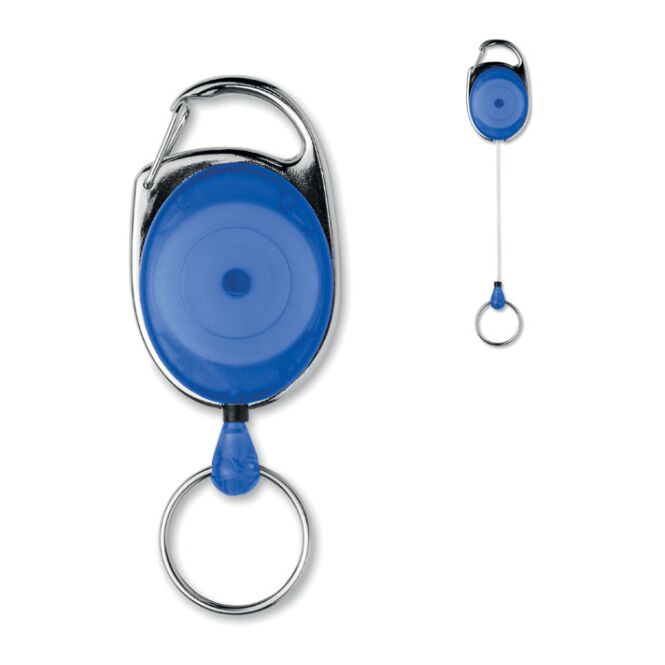 Messeartikel Ausweishülle Einziehbarer Ausweishalter – blau – mit Logo bedruckt 61 cm aus ABS mit Karabiner für Messeausweise
