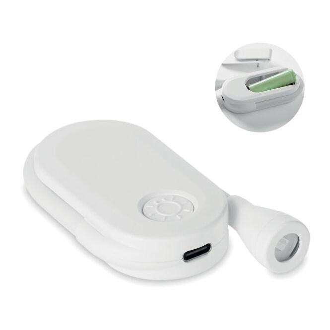 Mitarbeitergeschenk Taschenlampe Leseleuchte – weiss – mit Logo bedruckt, 300mAh Akku, 3 Lichteinstellungen, flexibler Arm