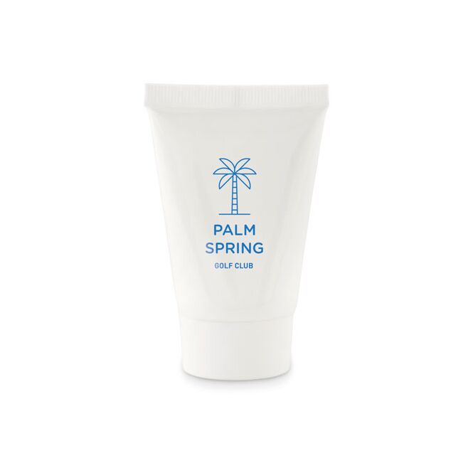 Werbeartikel Sonnencreme SPF25 45ml – weiss – mit bedrucktem Etikett für Strand-Promotions