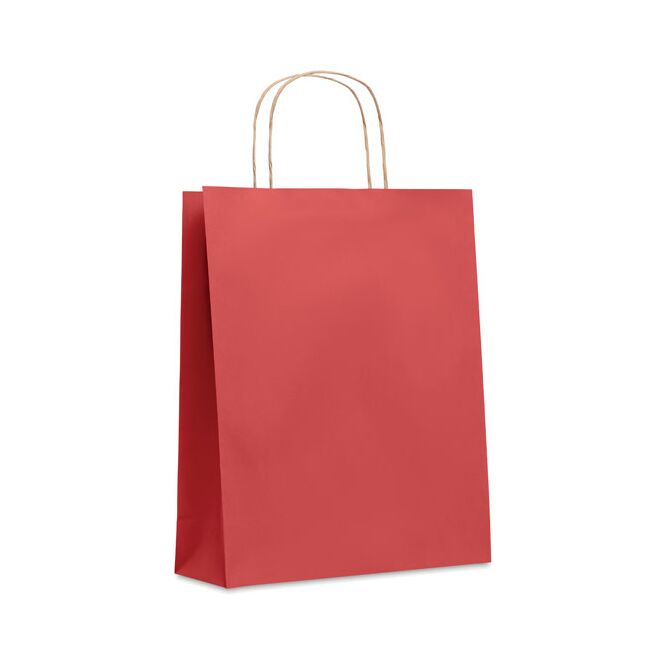 Werbeartikel Papiertüte 90 g/m² – rot – mit individuellem Werbedruck 100% Recycling-Papier nachhaltige Einkaufstasche für CSR-Promotions