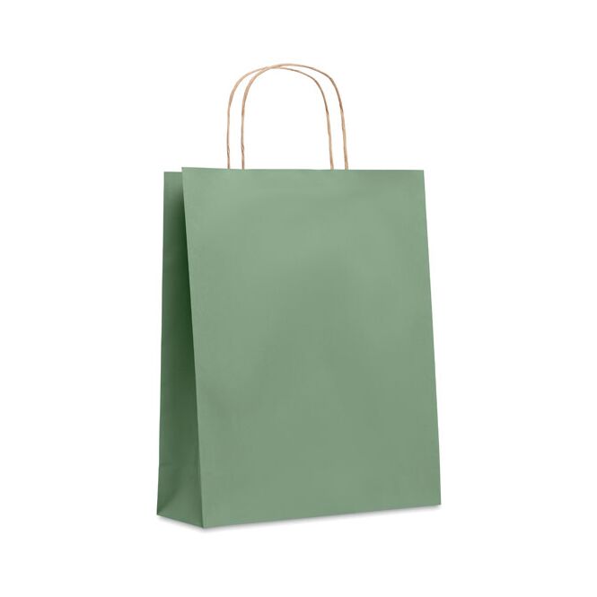 Werbeartikel Papiertüte 90g/m² – grün – mit individuellem Werbedruck aus recyceltem Material nachhaltiges Verpackungsmittel für CSR