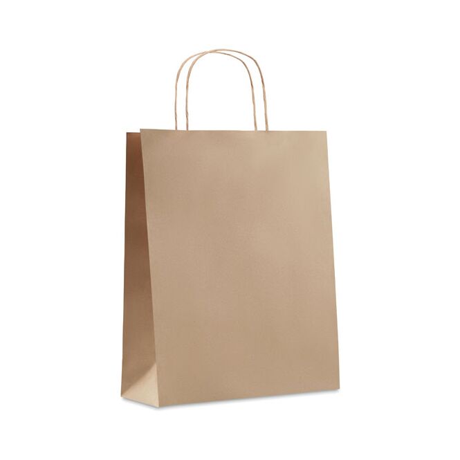 Werbeartikel Papiertüte 90 g/m² – beige – mit individuellem Werbedruck nachhaltiges Recycling-Produkt für grüne CSR-Promotions