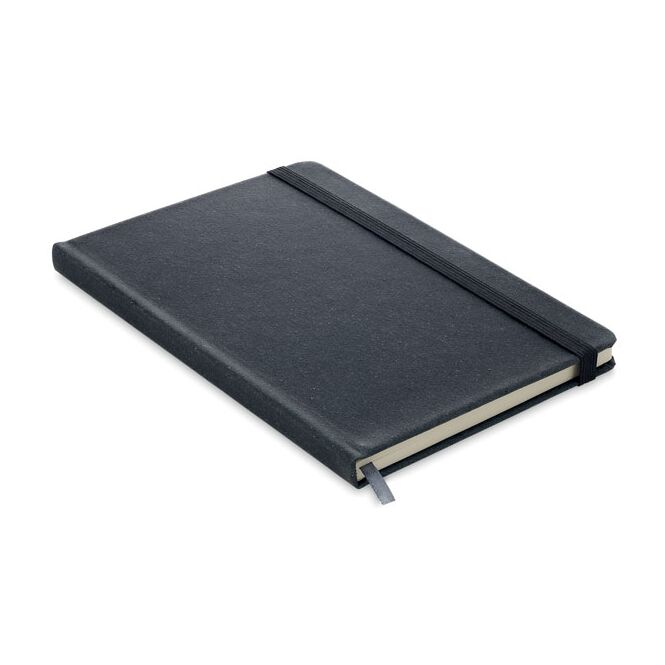 Firmengeschenk Notizbuch A5 recyceltes PU – schwarz – mit individuellem Werbedruck 80 Blatt liniert nachhaltiges Journal