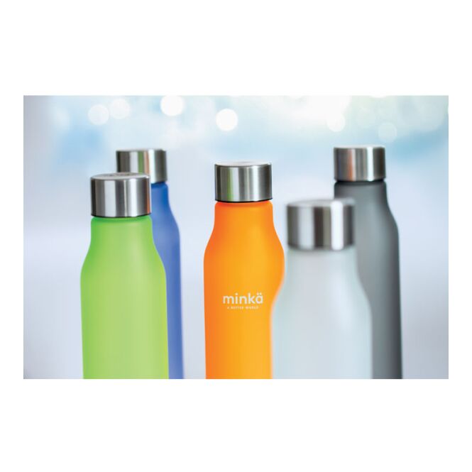 Werbeartikel Trinkflasche RPET – transparent weiss – mit Logo bedruckt 600 ml BPA-frei auslaufsicher für Sportevents & Turniere