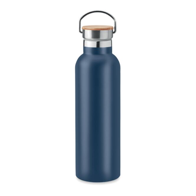 Firmengeschenk Isolierflasche Edelstahl – marineblau – mit Logodruck 750ml nachhaltig doppelwandig für Mitarbeiter-Onboarding
