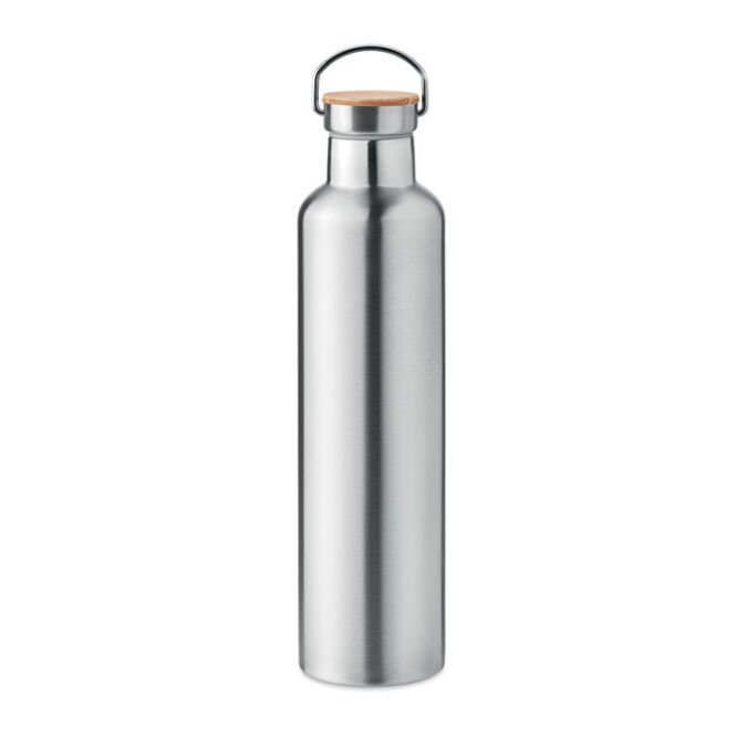Firmengeschenk Isolierflasche Edelstahl – mattsilber – mit Gravur 1000 ml vakuumisoliert doppelwandig nachhaltig für den Außendienst