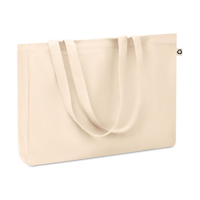 Mitarbeitergeschenk Tragetasche 50% rBaumwolle – beige – mit Logo bedruckt 280 g/m² nachhaltige Canvas-Einkaufstasche für CSR