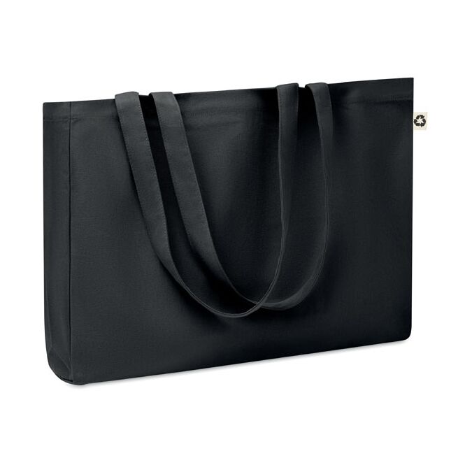 Firmengeschenk Tragetasche Canvas – schwarz – mit Logodruck 280g/m² 50% rBaumwolle – langlebiger nachhaltiger Alltagsbegleiter