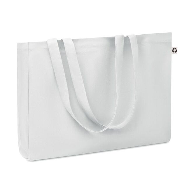Werbeartikel Tragetasche Canvas – weiss – mit Logodruck 50% Baumwolle 50% rPET 280g/m² nachhaltige Stofftasche für CSR-Promotions