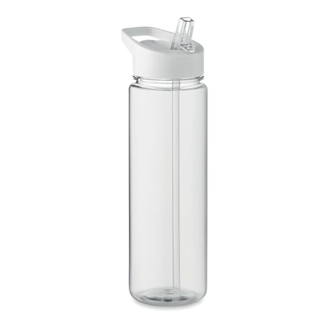 Werbeartikel Trinkflasche RPET 650ml – weiss – mit Logo bedruckt 650ml BPA-frei mit Trinkhalm für Sportevents & Turniere nachhaltig