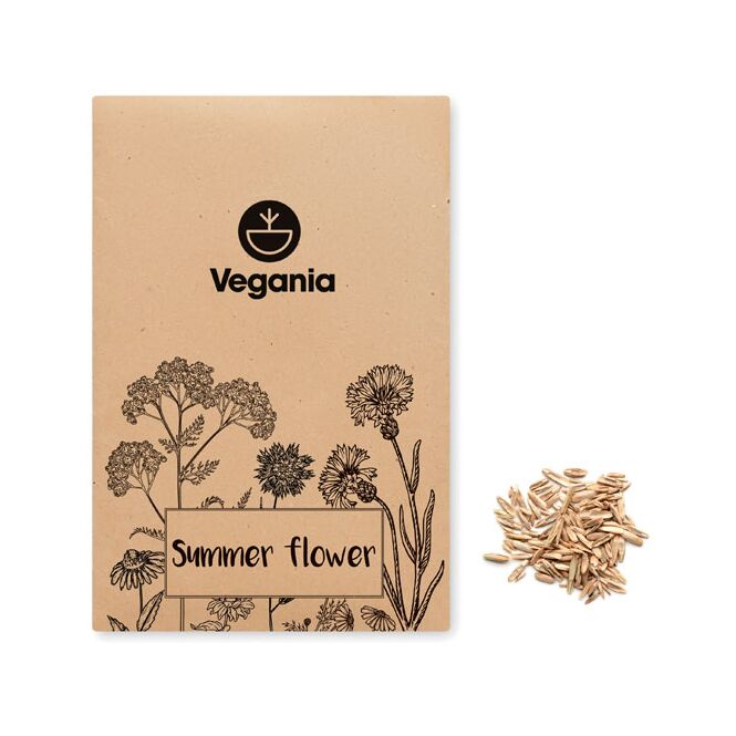 Mitarbeitergeschenk Samentüte Sommerblumen – beige – mit individuellem Werbedruck, EU-Produktion, Kraftpapier, nachhaltige Saatgutmischung für CSR-Promotions