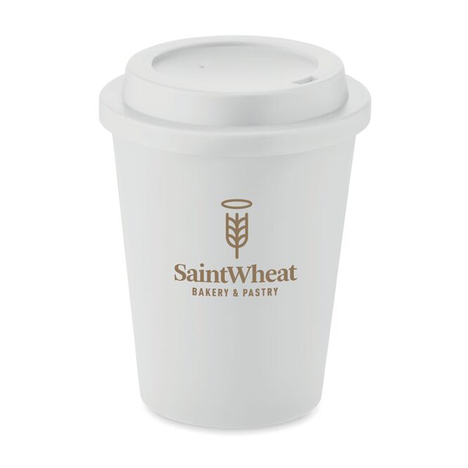 Werbeartikel Thermobecher Doppelwandiger Becher – weiss – mit Logo bedruckt 300 ml für Events & Festivals