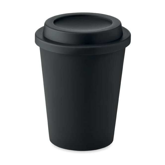 Werbeartikel Thermobecher Doppelwandiger Becher – schwarz – mit Logo bedruckt 300 ml für das Mitarbeiter-Onboarding