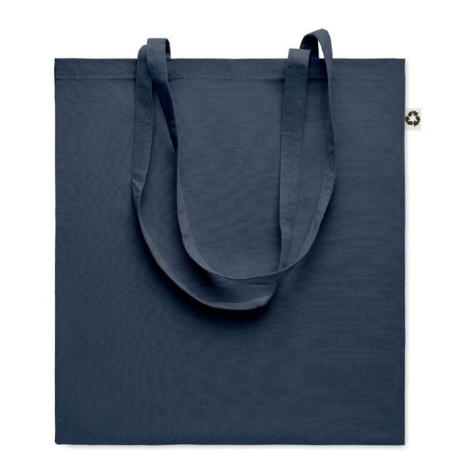 Mitarbeitergeschenk Einkaufstasche recycelte Baumwolle – marineblau – mit Logo bedruckt 65% rBaumwolle 140g/m² nachhaltige Tragetasche