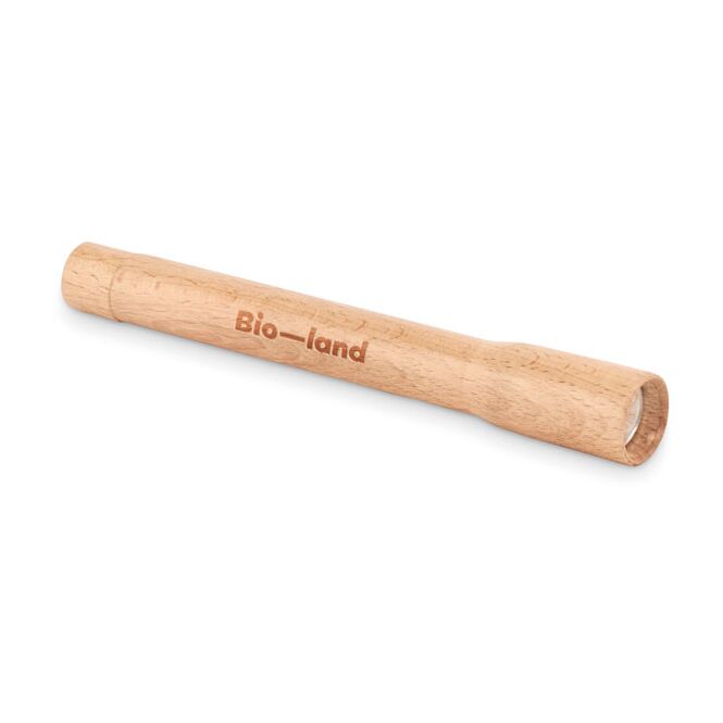 Werbeartikel Taschenlampe – holzfarben – mit Werbedruck 5W COB-Licht aus Buchenholz für mobile Einsätze