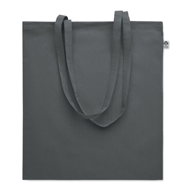 Kundengeschenk Einkaufstasche 180 g/m² Bio-Baumwolle – dunkelgrau – mit Logo bedruckt, nachhaltiger Textilwerbeträger für CSR-Events