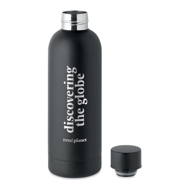 Kundengeschenk Trinkflasche MO6750 – schwarz – mit Gravur 500 ml aus recyceltem Edelstahl vakuumisoliert auslaufsicher für Firmengeschenk
