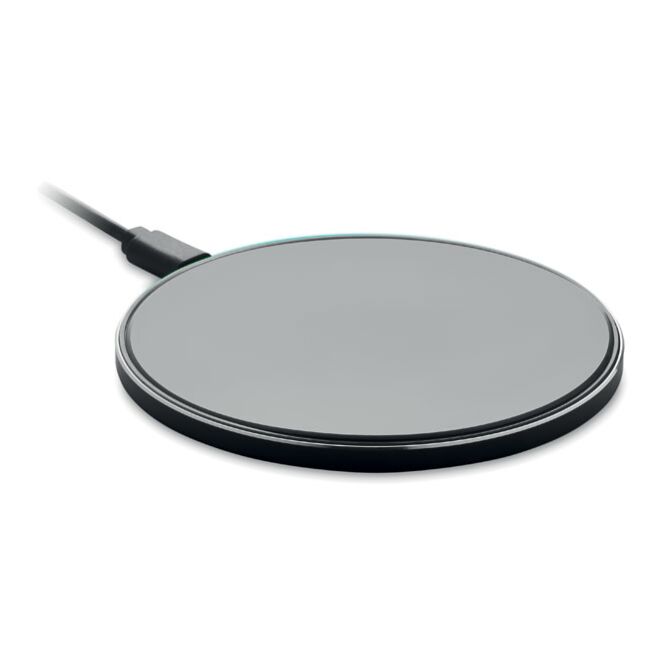 Kundengeschenk Wireless Charger Aluminium 10W – schwarz – lasergraviert für das Homeoffice und moderne Schreibtischkonzepte