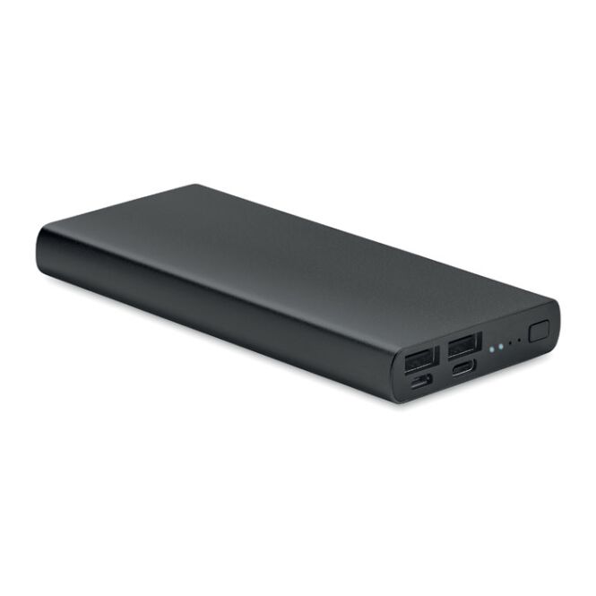 Premium-Werbeartikel Powerbank MO6770 – schwarz – lasergraviert 10.000 mAh 18W Schnellladung USB-C für das Mitarbeiter-Onboarding