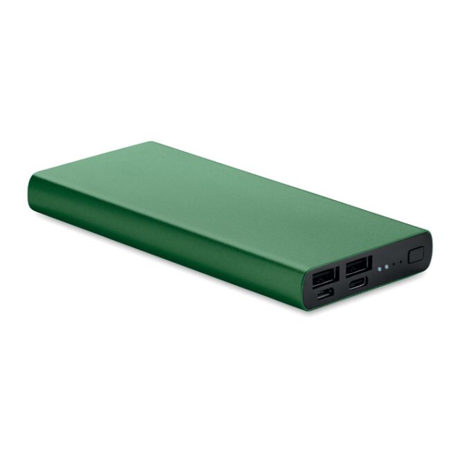Premium-Werbeartikel Powerbank MO6770 – dunkelgrün – lasergraviert 10.000 mAh 18W Schnellladung USB-C für das Mitarbeiter-Onboarding