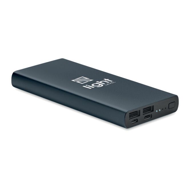 Premium-Werbeartikel Powerbank MO6770 – marineblau – mit Gravur 10.000 mAh 18W USB-C Schnellladefunktion für das Mitarbeiter-Onboarding